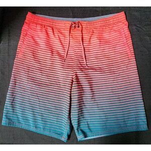 Nike‎ Swim Trunks Mens XL Coral Red Blue Pockets Elastic Waist Shorts Mesh Lined